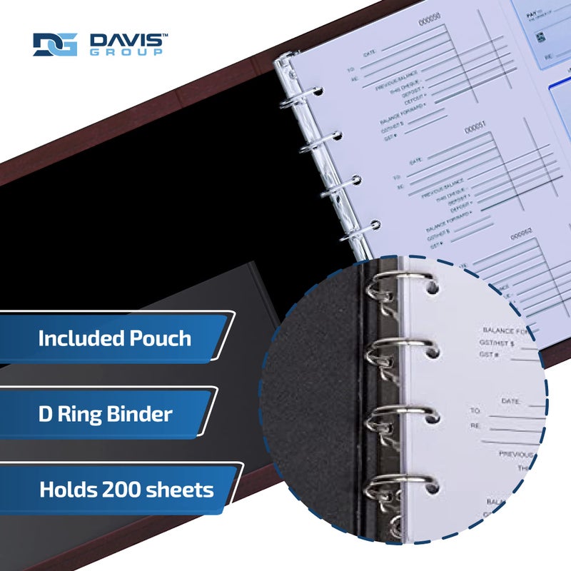 Davis Group مجلد دفاتر الشيكات التجارية الفاخر من ديفيس جروب، بثلاثة أقسام، أساسيات للشيكات للشركات الكبيرة والصغيرة، لون عنابي - Image 2